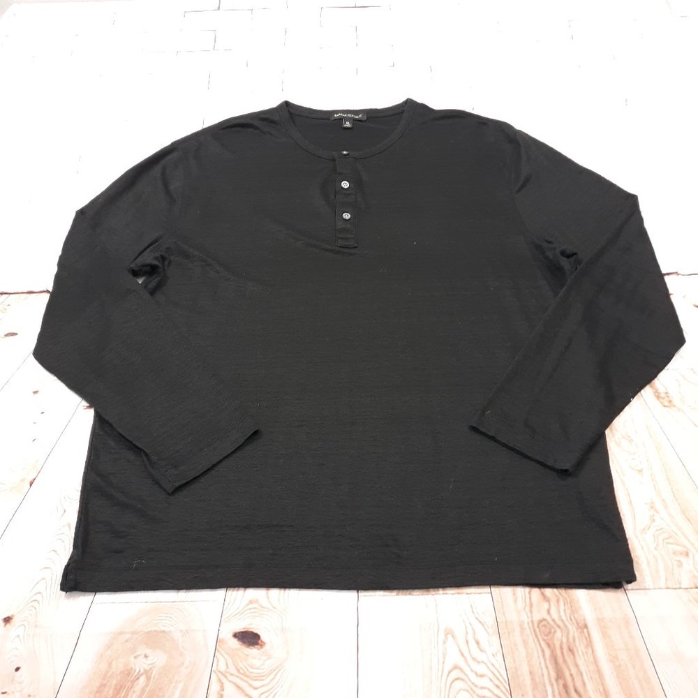 Banana Republic 100% Linen Pullover Sweater Mens Size XL Black Henley Neck